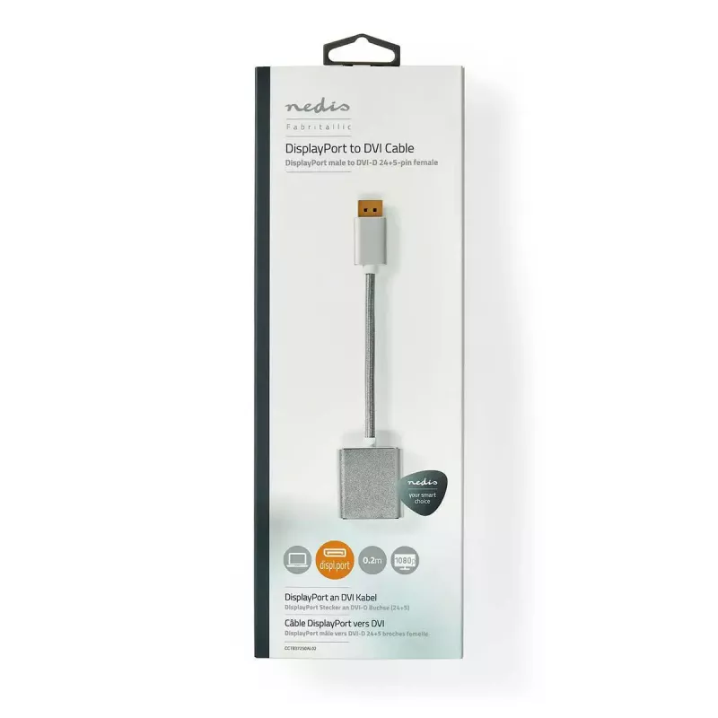 Nedis CCTB37250AL02 Cable adaptador de vídeo 0,2 m DisplayPort DVI-D Plata