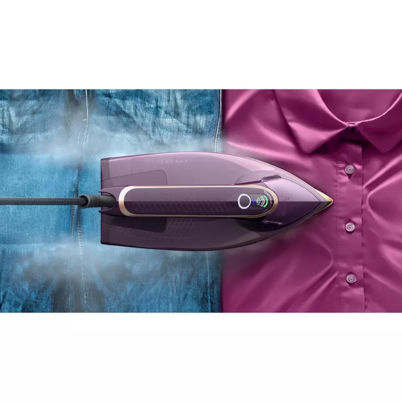 Philips DST8040/30 Azur 8000 Series plancha de vapor, 3000 W, depósito de 0,35 L, suela SteamGlide Elite, vapor vertical, 80 g/min, golpe de vapor de 260 g/min, morado oscuro