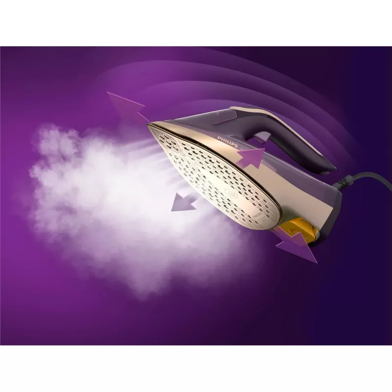 Philips DST8040/30 Azur 8000 Series plancha de vapor, 3000 W, depósito de 0,35 L, suela SteamGlide Elite, vapor vertical, 80 g/min, golpe de vapor de 260 g/min, morado oscuro