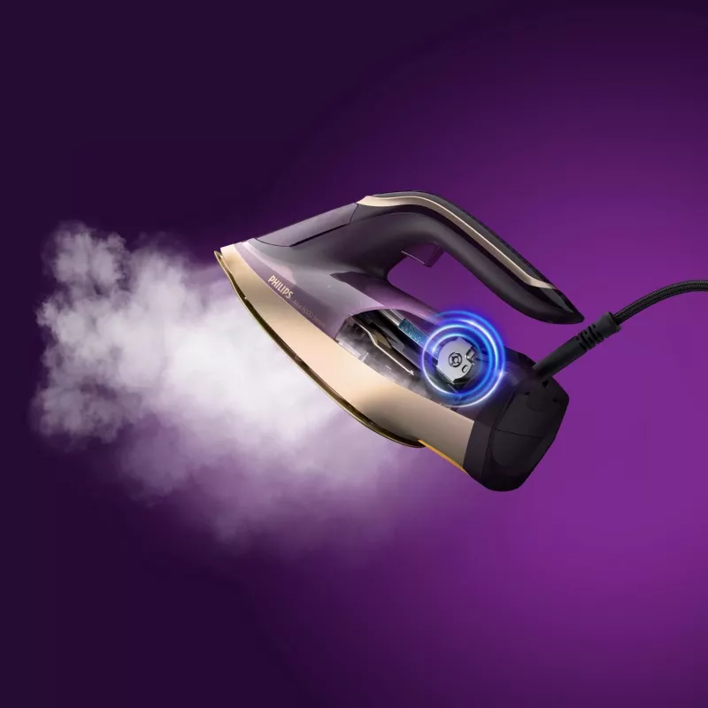 Philips DST8040/30 Azur 8000 Series plancha de vapor, 3000 W, depósito de 0,35 L, suela SteamGlide Elite, vapor vertical, 80 g/min, golpe de vapor de 260 g/min, morado oscuro