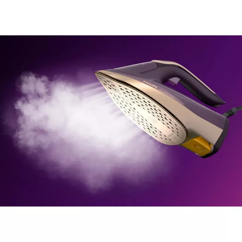 Philips DST8040/30 Azur 8000 Series plancha de vapor, 3000 W, depósito de 0,35 L, suela SteamGlide Elite, vapor vertical, 80 g/min, golpe de vapor de 260 g/min, morado oscuro