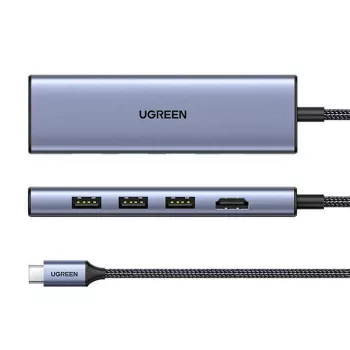 Hub USB Type-C UGREEN 20956A con HDMI y USB 3.0, 5 Gbit/s, 4K 3840x2160, Plata