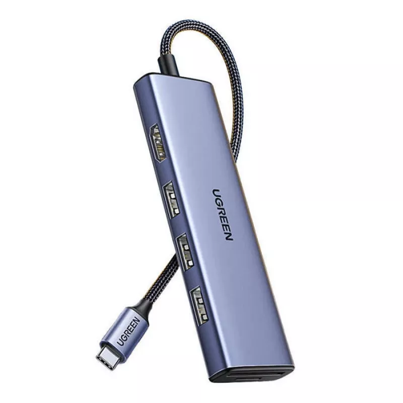 Hub USB Type-C UGREEN 20956A con HDMI y USB 3.0, 5 Gbit/s, 4K 3840x2160, Plata