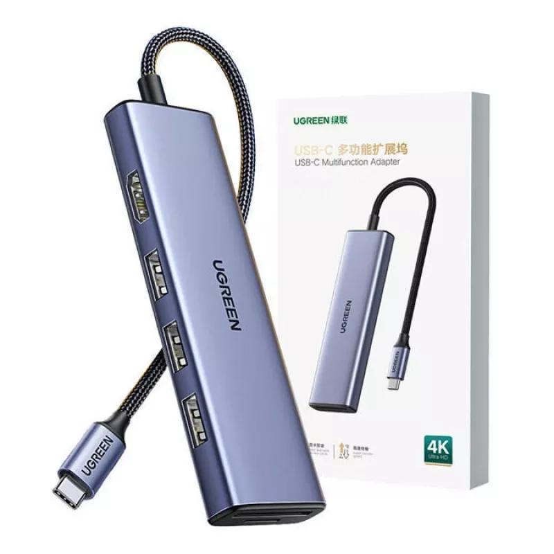 Hub USB Type-C UGREEN 20956A con HDMI y USB 3.0, 5 Gbit/s, 4K 3840x2160, Plata