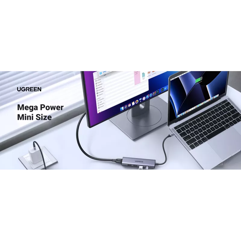 Hub USB Type-C UGREEN 20956A con HDMI y USB 3.0, 5 Gbit/s, 4K 3840x2160, Plata