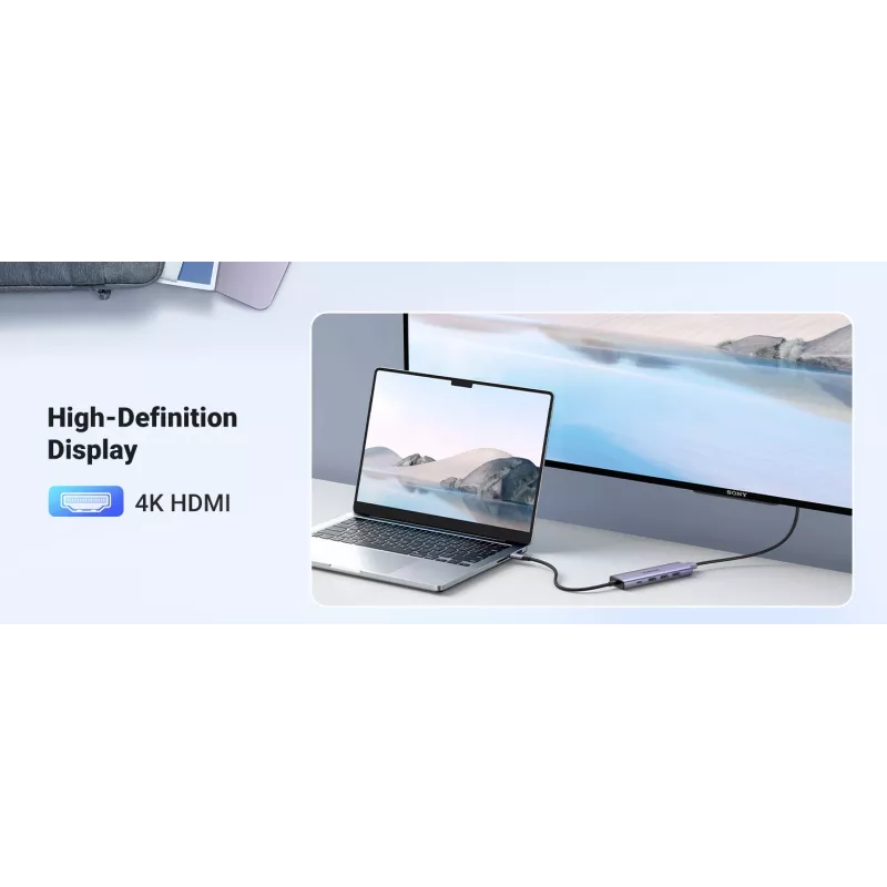 Hub USB Type-C UGREEN 20956A con HDMI y USB 3.0, 5 Gbit/s, 4K 3840x2160, Plata