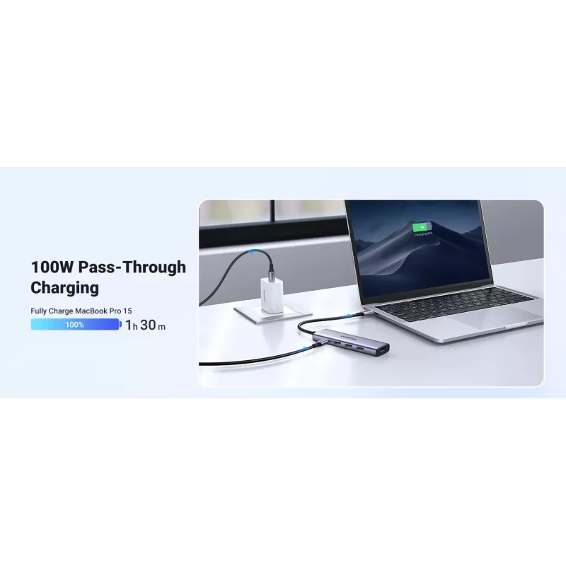 Hub USB Type-C UGREEN 20956A con HDMI y USB 3.0, 5 Gbit/s, 4K 3840x2160, Plata
