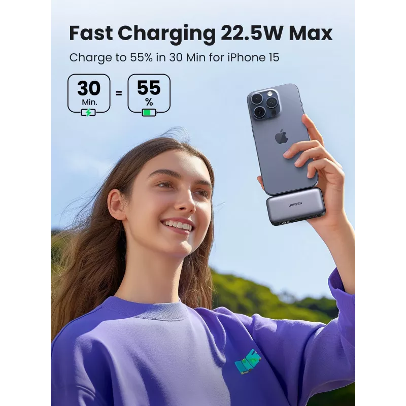 Batería externa UGREEN 35338, 5000 mAh, gris, batería portátil para smartphones, salida para un dispositivo