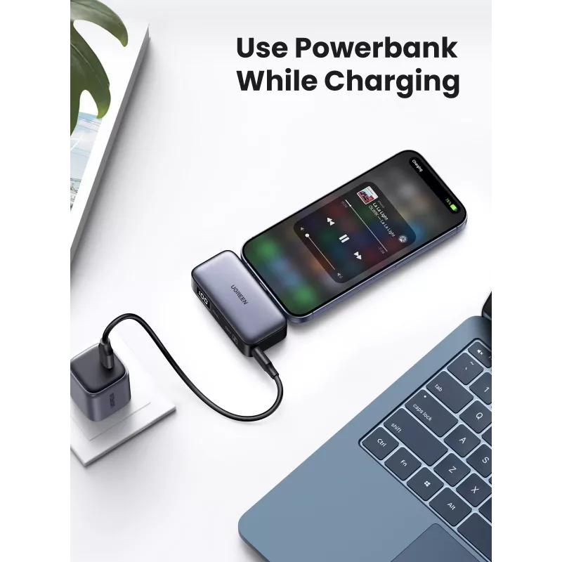 Batería externa UGREEN 35338, 5000 mAh, gris, batería portátil para smartphones, salida para un dispositivo