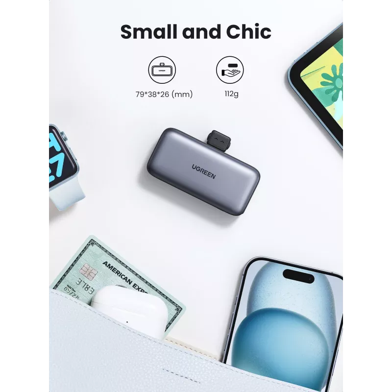 Batería externa UGREEN 35338, 5000 mAh, gris, batería portátil para smartphones, salida para un dispositivo