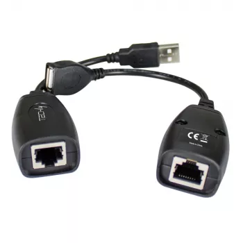 Extensor USB Techly IUSB-EXTENDTY5 mediante cable Cat.5e/6 hasta 50 m, USB Type-A a RJ-45, USB 1.1, sin fuente de alimentación, negro