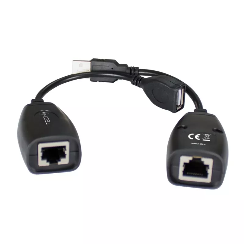 Techly IUSB-EXTENDTY5 extensor USB por cable Cat.5e/6 de hasta 50 m, USB a RJ-45, negro