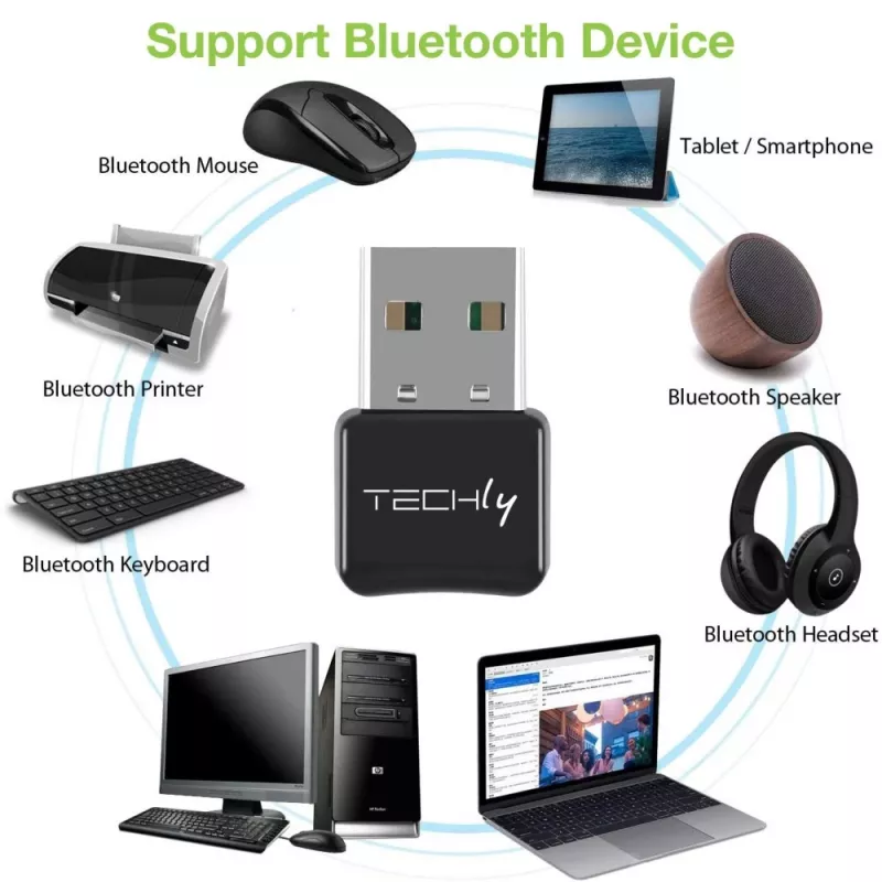 Techly IDATA USB-BLT5 Adaptador USB Bluetooth 5.0, negro
