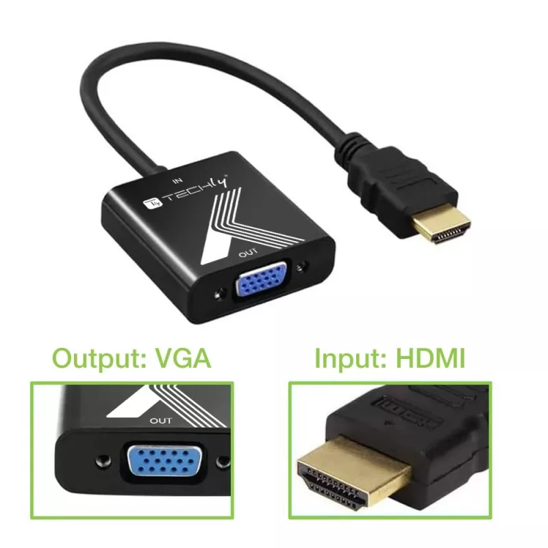 Adaptador de cable convertidor Techly HDMI a VGA negro 0,1 m 1920x1200 60 Hz