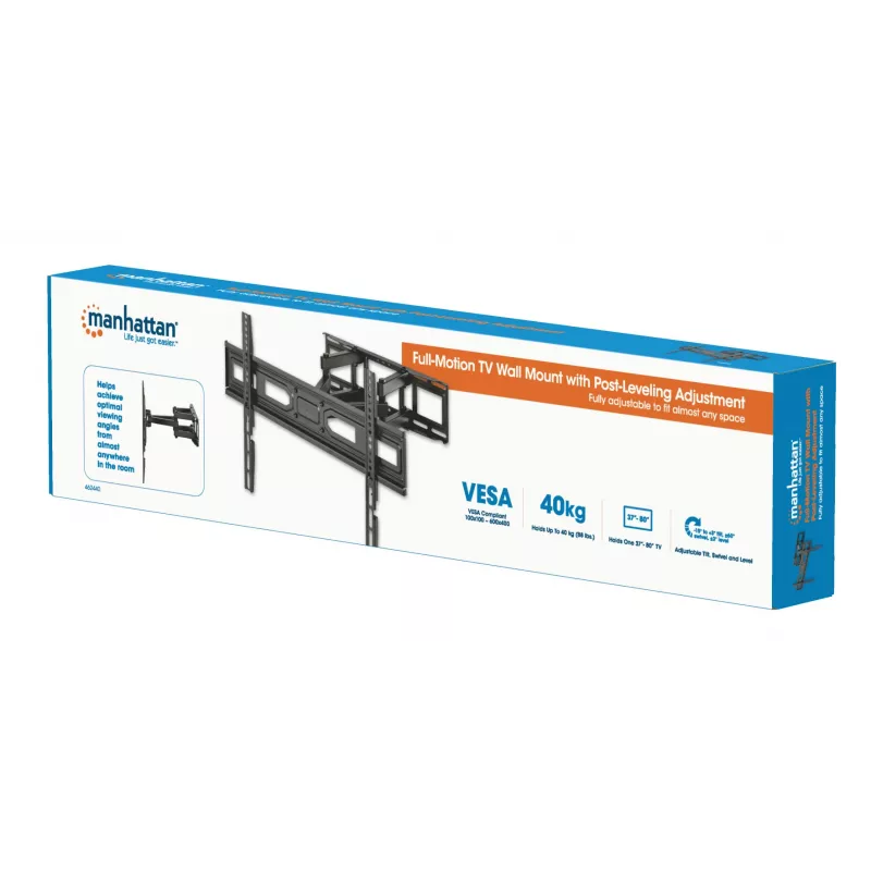 Soporte de pared para TV y monitor Manhattan Full Motion 1 pantalla 37-65 negro VESA 100x100 hasta 600x400mm máx. 40kg