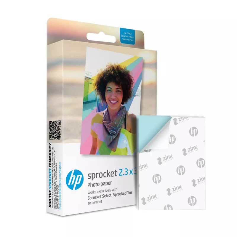Papel fotográfico HP Sprocket Select/Plus HPIZL2X350, 2,3x3,4 pulgadas (5,8 x 8,6 cm), 50 hojas