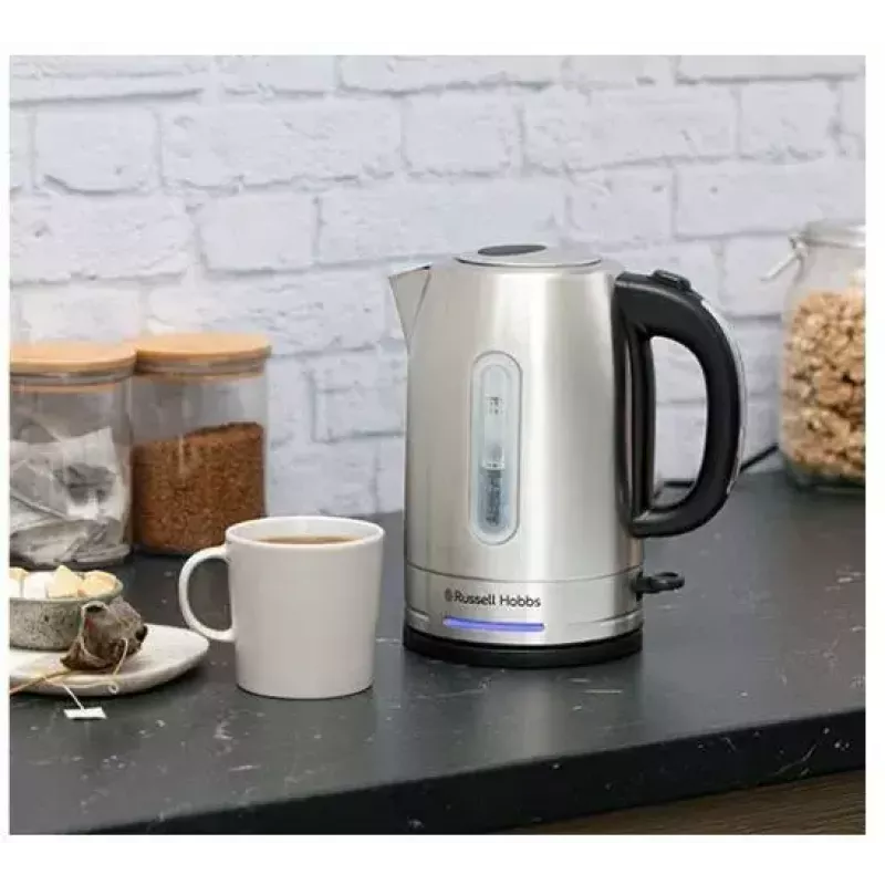 Hervidor eléctrico Russell Hobbs Quiet Boil 26300-70, 1,7 l, 2400 W, acero inoxidable, base giratoria, resistencia oculta, plateado