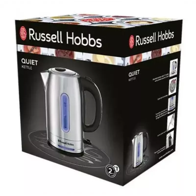 Hervidor eléctrico Russell Hobbs Quiet Boil 26300-70, 1,7 l, 2400 W, acero inoxidable, base giratoria, resistencia oculta, plateado