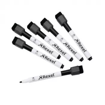 Rotuladores de pizarra blanca magnéticos Rexel negros 6 uds.