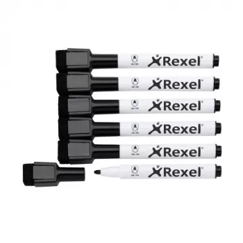 Rotuladores de pizarra blanca magnéticos Rexel negros 6 uds.