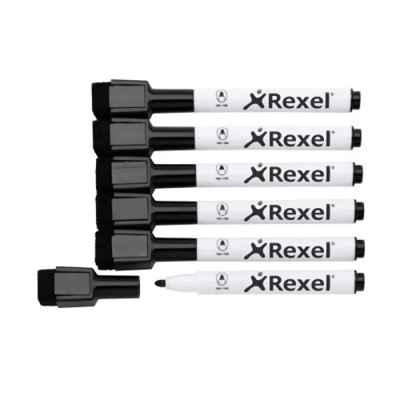 Rotuladores de pizarra blanca magnéticos Rexel negros 6 uds.
