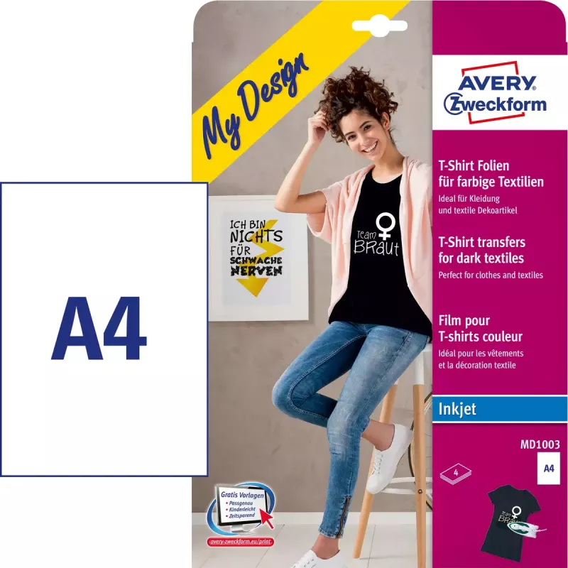Transfer para tela Avery MD1003 Inkjet blanco 210x297mm 4 uds.