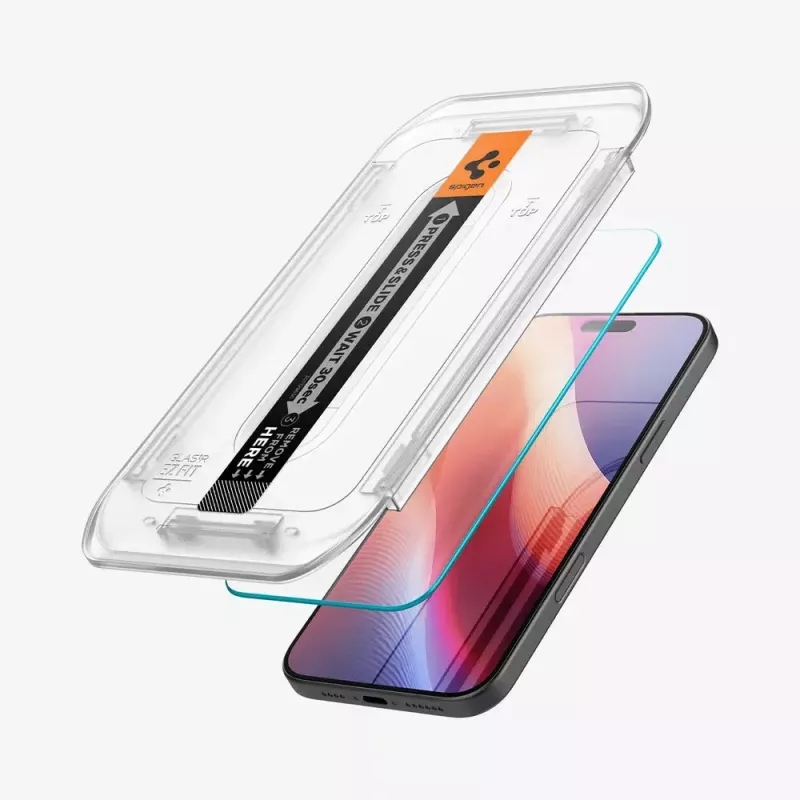 Protector de pantalla Spigen GLAS.tR EZ Fit Apple iPhone 16 Pro vidrio templado transparente 2 uds.