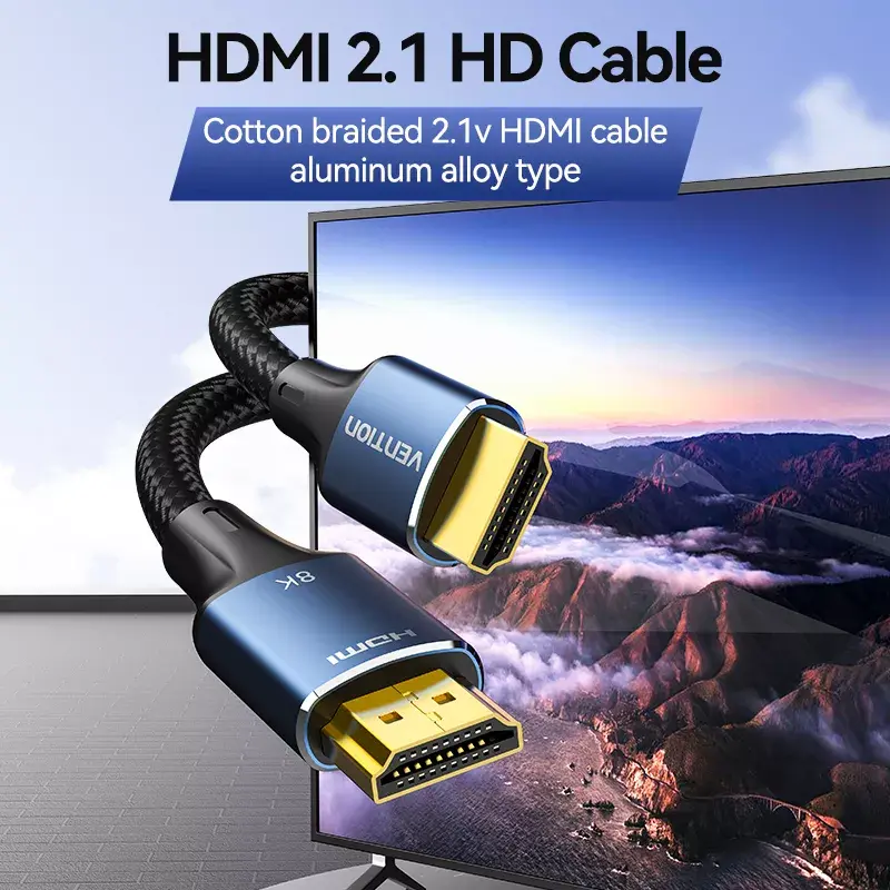 Vention Cable HDMI 2.1 trenzado de algodón, 8K 60Hz/4K 120Hz, M/M, 3 m, azul