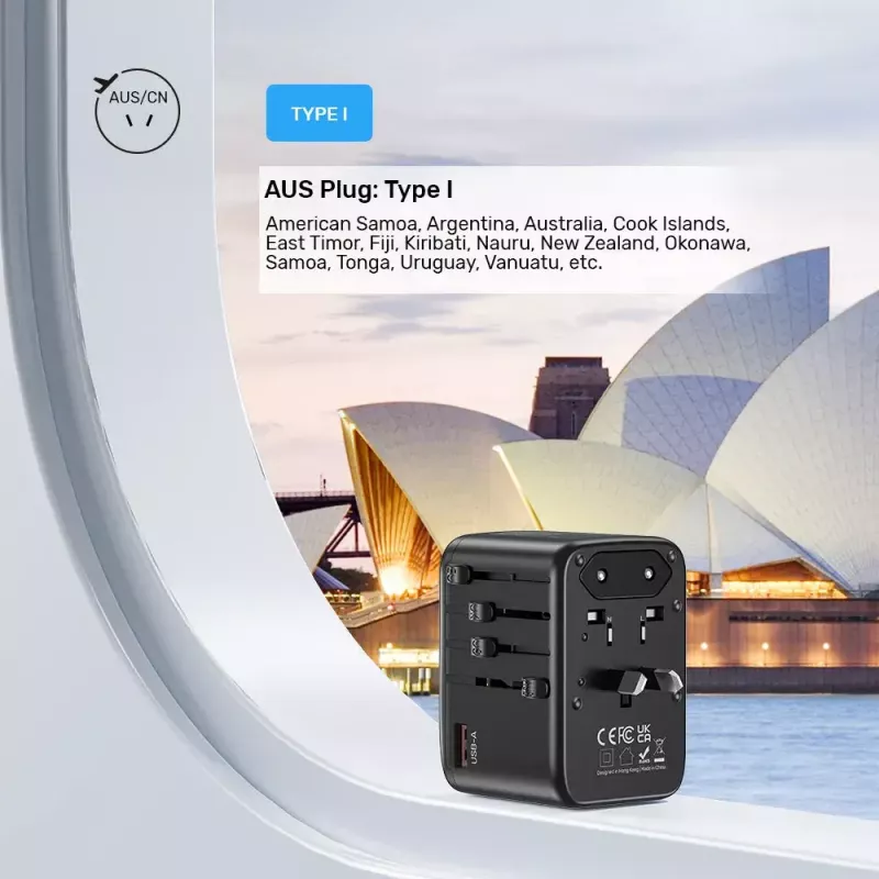 Adaptador de viaje UNITEK P1122ABK01 universal negro Type-C G I