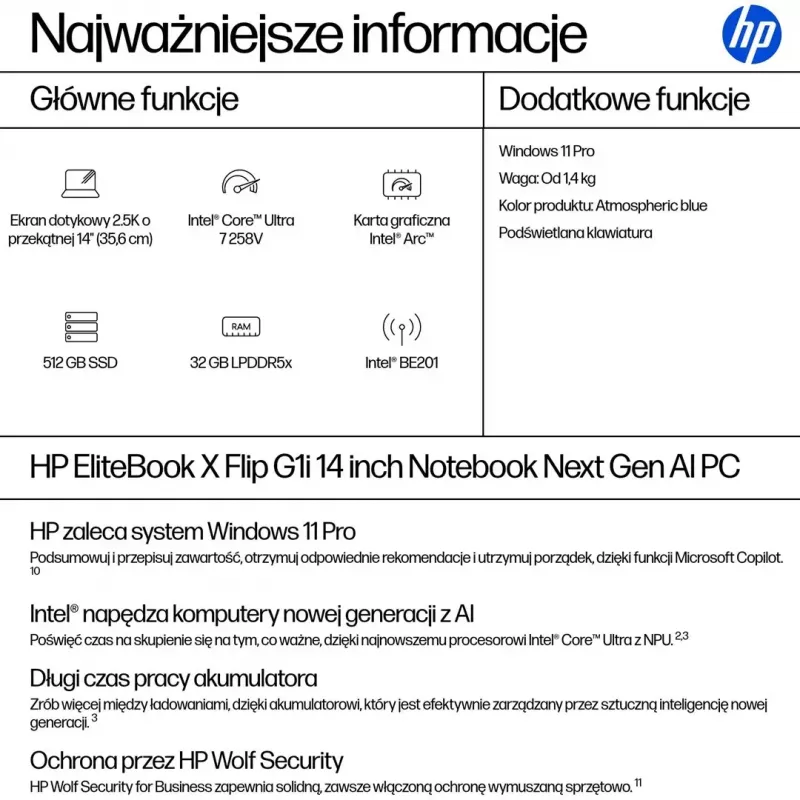 Portátil HP EliteBook X Flip G1i 14 7 32GB 512GB Win11Pro