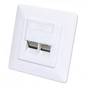 Toma de pared RJ45 Intellinet 2 puertos Cat6 10G apantallada, montaje empotrado con marco embellecedor, STP, Blanco señal RAL9003