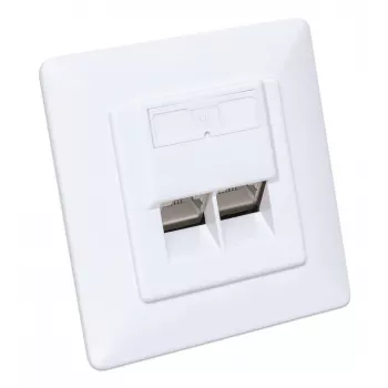 Toma de pared RJ45 Intellinet 2 puertos Cat6 10G apantallada, montaje empotrado con marco embellecedor, STP, Blanco señal RAL9003