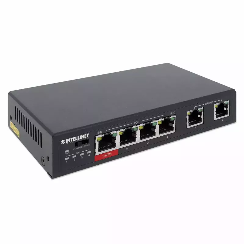 Switch Fast Ethernet Intellinet 6 puertos 4 puertos PoE 65W de presupuesto de potencia