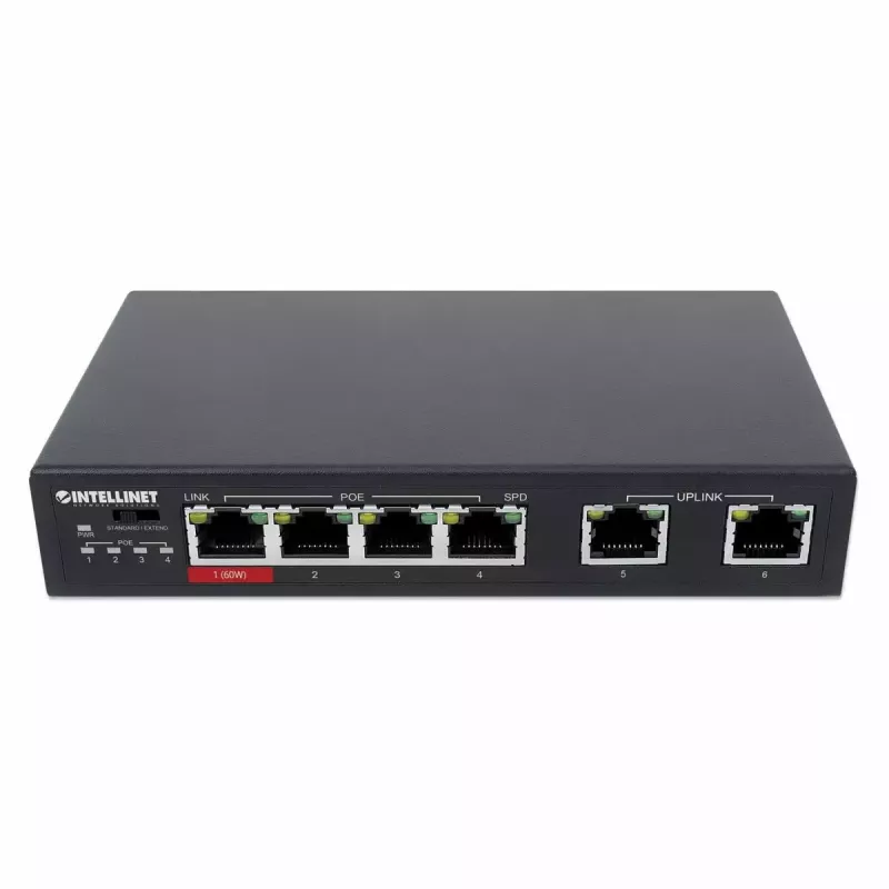 Switch Fast Ethernet Intellinet 6 puertos 4 puertos PoE 65W de presupuesto de potencia