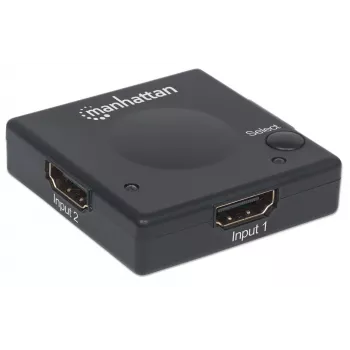 Manhattan Switch HDMI 2 puertos, 1080p, conecta 2 fuentes HDMI a 1 pantalla, conmutación automática y manual (por botón), no requiere alimentación externa, Negro, tres años de garantía