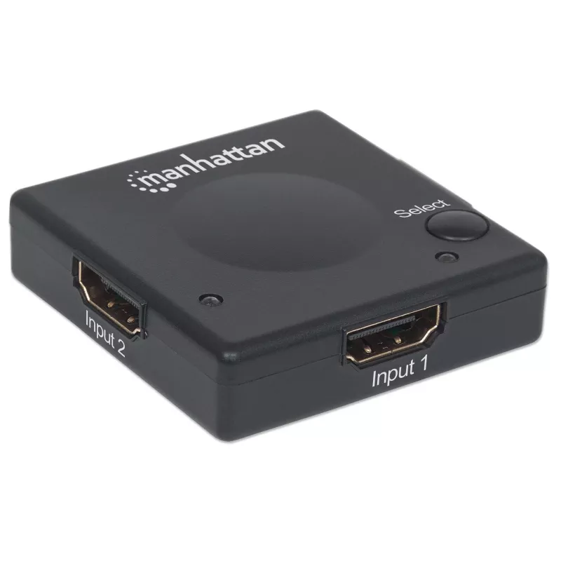 Manhattan Switch HDMI 2 puertos, 1080p, conecta 2 fuentes HDMI a 1 pantalla, conmutación automática y manual (por botón), no requiere alimentación externa, Negro, tres años de garantía