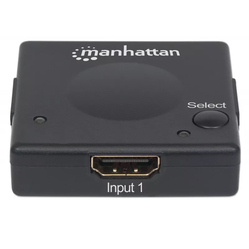 Manhattan Switch HDMI 2 puertos, 1080p, conecta 2 fuentes HDMI a 1 pantalla, conmutación automática y manual (por botón), no requiere alimentación externa, Negro, tres años de garantía
