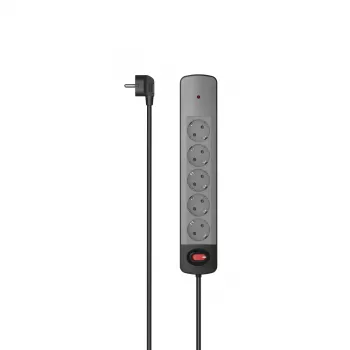 Alargador de corriente Hama 00223056 1,5 m 5 salidas AC para interior Negro, Gris