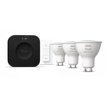 Philips Hue White and Colour Ambience kit de inicio: 3 bombillas GU10 + interruptor regulador + Bridge Pro