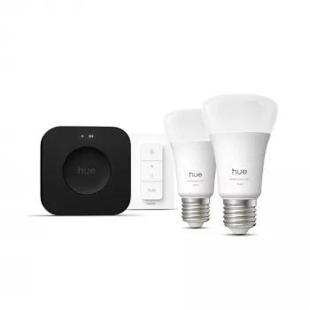 Philips Hue White and colour ambience Starterkit: 2 lámparas inteligentes E27 + interruptor de regulación + Bridge Pro