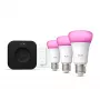 Set de iluminación inteligente Philips Hue White and Colour Ambience Starter Kit — 3 lámparas inteligentes E27, interruptor de regulación, Bridge Pro, Bluetooth/Zigbee