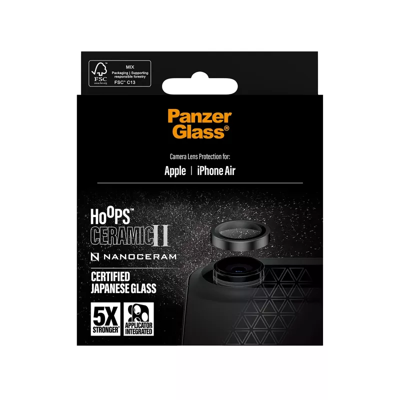 PanzerGlass Hoops Ceramic II Protector de objetivo de cámara iPhone Air Resistente a arañazos Resistente a golpes Negro