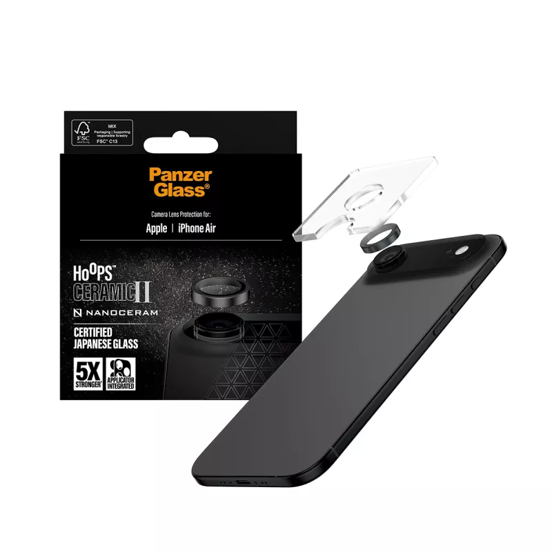 PanzerGlass Hoops Ceramic II Protector de objetivo de cámara iPhone Air Resistente a arañazos Resistente a golpes Negro