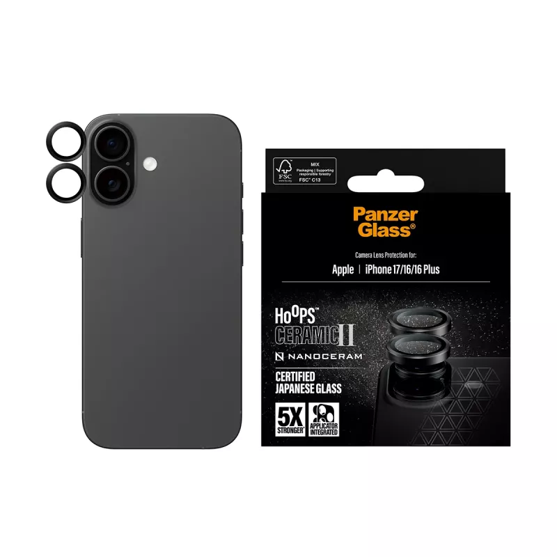 Protector de cámara PanzerGlass Hoops Cerámica II para iPhone 17 16 16 Plus resistente a arañazos resistente a golpes