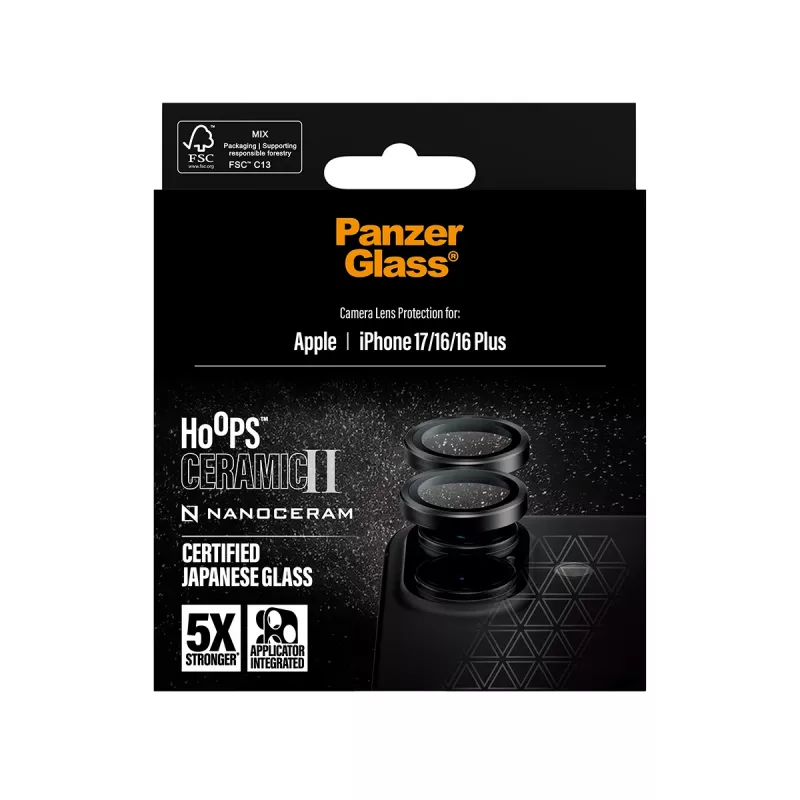 Protector de cámara PanzerGlass Hoops Cerámica II para iPhone 17 16 16 Plus resistente a arañazos resistente a golpes