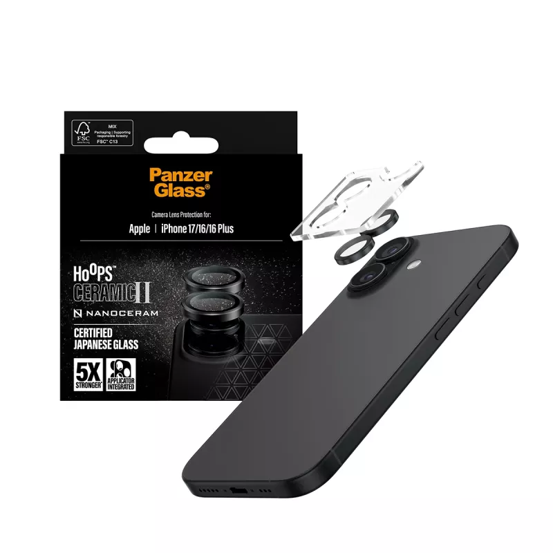 Protector de cámara PanzerGlass Hoops Cerámica II para iPhone 17 16 16 Plus resistente a arañazos resistente a golpes