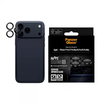 PanzerGlass ® Hoops® Ceramic II Cristal protector de lente de cámara iPhone 17 Pro | iPhone 17 Pro Max | iPhone 16 Pro | 16 Pro Max