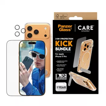 Funda protectora PanzerGlass CARE Feature Kick 3w1 para iPhone 17 con cubierta de cámara de cristal