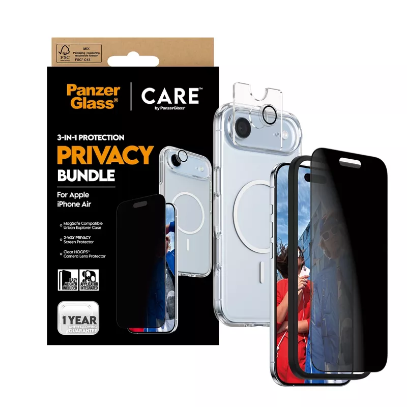 Funda protectora PanzerGlass CARE para iPhone 17 Air — Privacy 3-in-1