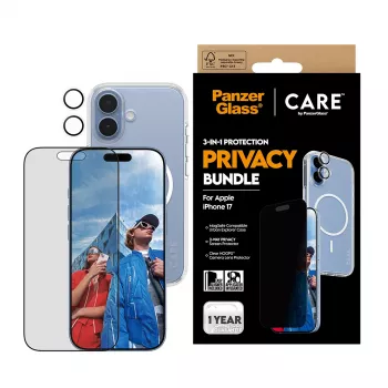 Funda protectora PanzerGlass Case CARE para iPhone 17 con protección de privacidad, funcionalidad 3-in-1